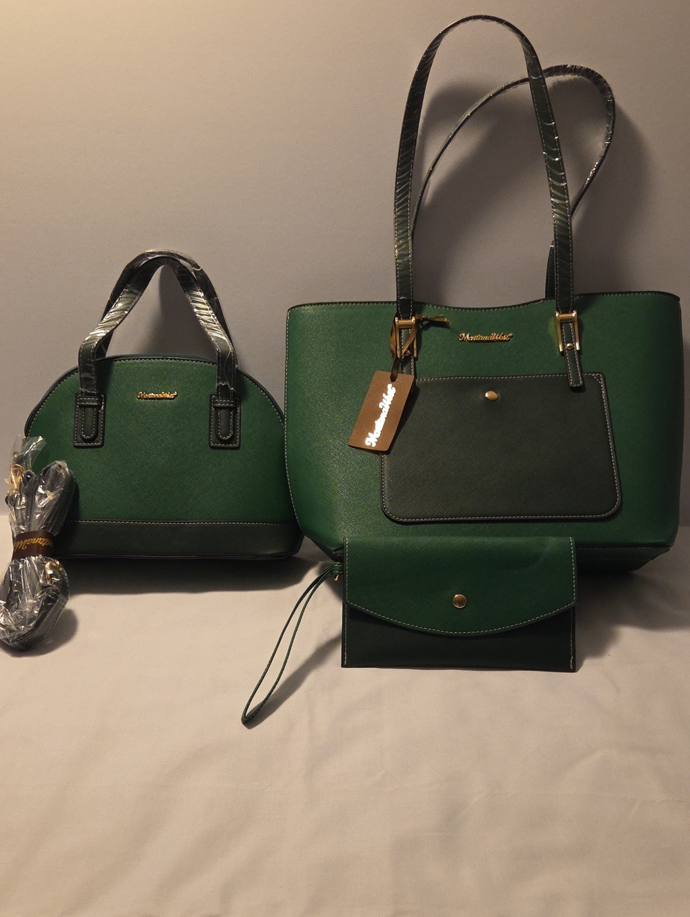 Montana West Green Two-Tone Tote Set with Wristlet and Satchel
